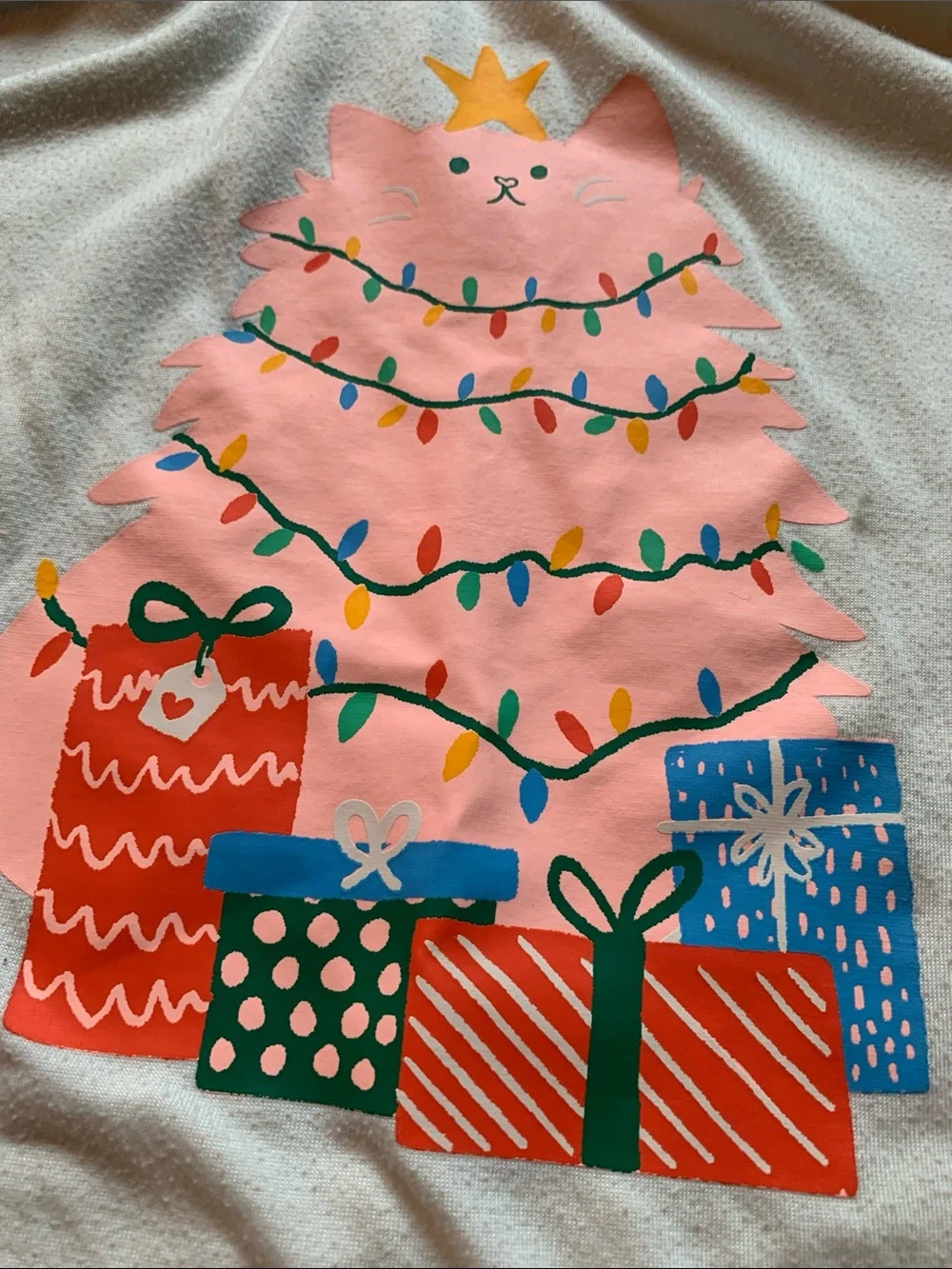 Cat & Jack Cream Long-Sleeve Top with Pink Cat-Tree Graphic
